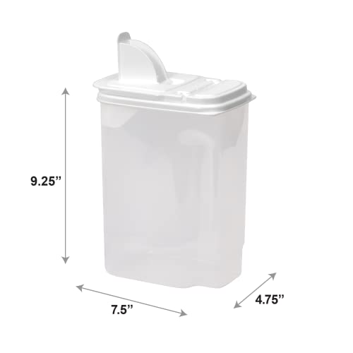 Buddeez Large Food Storage Container - 3.75 Quart Sugar Buddy, All Purpose Clear Kitchen Organization and Storage - Sugar, Flour, Cereal, Rice Dispenser, EZ Pour Spout & Easy Grip Handle (White Lid)