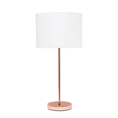 Simple Designs LT2040-RGD 23" Tall Contemporary Standard Metal Stick Lamp with Round Base and Drum Fabric Shade for Home Décor, Bedroom, Office, Dorm, Living Room, Entryway, Foyer, RGD & White