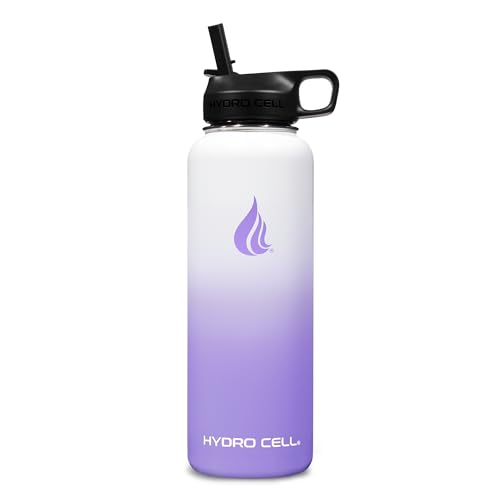 Image of HYDRO CELL Stainless Steel Insulated Water Bottle with Straw - For Cold & Hot Drinks - Metal Vacuum Flask with Screw Cap and Modern Leakproof Sport Thermos for Adults (Lavender /White 40oz)