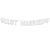 Gleemix Just Married Girlande, Hochzeit Deko Banner, Just Married Deko Banner, Silber Hochzeit Girlande Deko für Brautdusche, Hochzeitszeremonie, Hochzeitsempfang