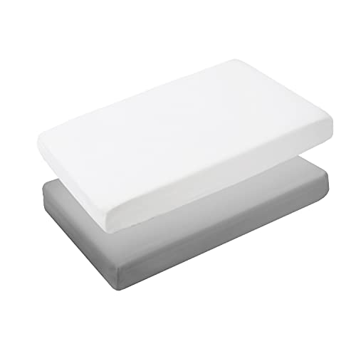 Exq Home Fitted Baby Crib Sheets 2 Pack For Boys Girl, Standard Crib Mattress Sheet Soft Breathable Toddler Bed Sheets, Cozy Microfiber Toddler Cot Sheet (28X52X8In White & Grey) #TOP21