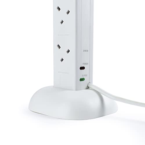Status Tower Multi Plug Extension 8 Socket Extension Cable 13A Surge Protected with Neon Indicator White 2m Extension Lead S8W2MTUSBSSP4 - Image 3