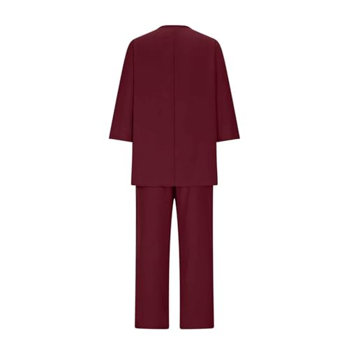 Tenue de plage chic ensemble loungewear en lin couleur vin - 4