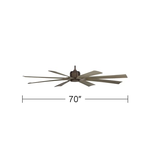Possini Euro Design 70\" Defender Industrial Rustic Indoor Outdoor Ceiling Fan with Remote Control Oil Rubbed Bronze Hand-Painted Weathered Oak Damp Rated for Patio Exterior Porch Gazebo Garage Barn