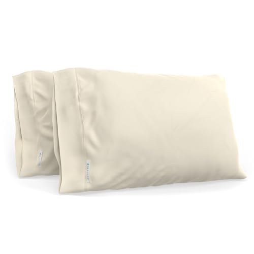 Image of QuickZip Percale Pillowcase Standard /Queen Size (20 inch X 32 inch), Set of 2, 100% Cotton Pillow Covers with Envelope Closure, Ivory