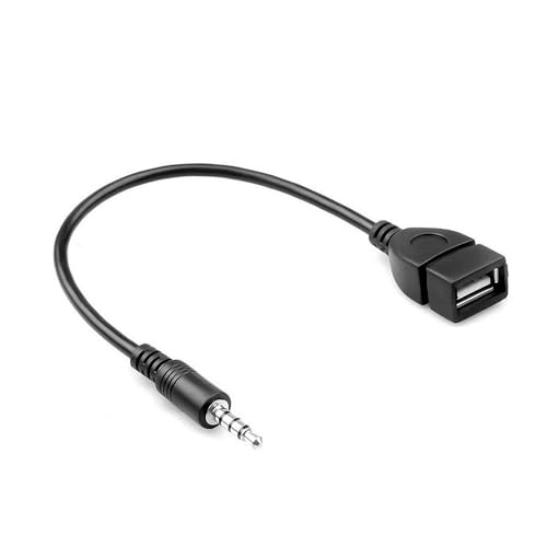 AUXオーディオジャックプラグからUSB 2.0メスへの変換ケーブル （1個 ブラック）オーディオ用usbケーブル ステレオ ミニプラグ 充電ケーブル 車オーディオ イヤホン 【USB ヘッドセットには対応していません】 - HEJINYUN - 商品画像