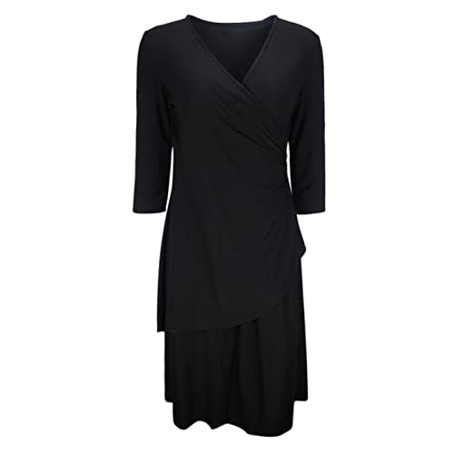 QINKO Lagenkleid Für Damen Lässige Cocktailparty Sommer Strand Flowy Shift V-Ausschnitt Damenkleider,Schwarz,XXL