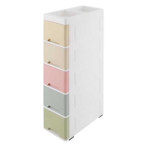 Narrow Plastic Drawers Cabinet, Multi-functional Plastic Tower Organizer with Wheels