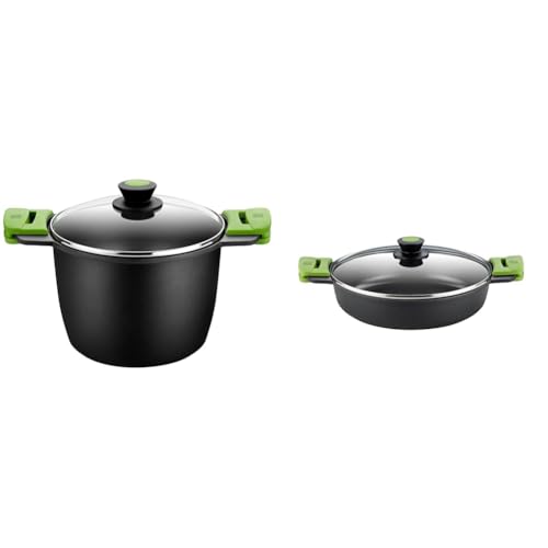 Bra Prior - Olla Alta con Tapa de Cristal y Asas de Silicona, 24 cm, Aptas para Todo Tipo de Cocinas & PRIOR - Cacerola baja con tapa de cristal y asas de silicona, apta para todo tipo de cocinas