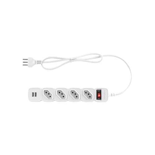 Protetor Eletrônico Filtro de Linha com 4 Tomadas e 2 Entradas USB EPE 204+ Branco Intelbras