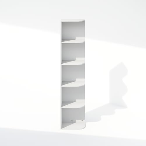 Image of Furinno Reed Corner Shelf, 5-Tier Corner Bookshelf, Book Shelf, Corner Shelves, Storage Rack, for Organization and Storage, Home Office, Living Room, White