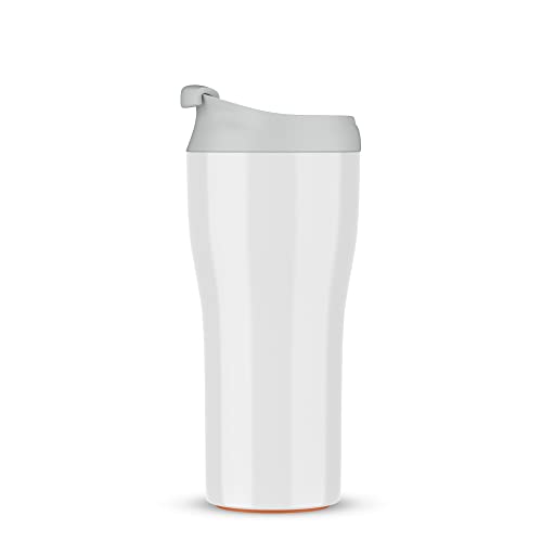 Image of Lark Stainless Steel Spill Proof Mug, Vacuum Insulated Travel Coffee Mug with Flip Up Lid, Patented Design & Suction Technology (Taiwan), Hot & Cold - 8 Hours, Tea & Coffee Mug (380 ML) White