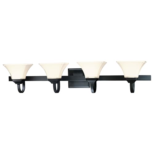 Image of Minka-Lavery Agilis 4 Light Bath in Black Finish with Lamina Blanca Glass