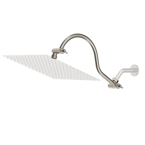 All Metal 16 Inch Solid Brass Adjustable Curved Shower Head Extension Arm Flexible Height & Angle Shower Arm With Lock Joints, Universal Connection Stainless Steel Pipe Height Extending,Brushed Nickel #TOP1