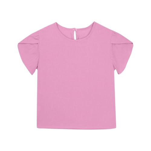 Tween Girls Summer Short Sleeve 2025 Casual T-Shirts Kids Fashion Petal Sleeve T Shirts Cotton Linen Holiday Clothes2