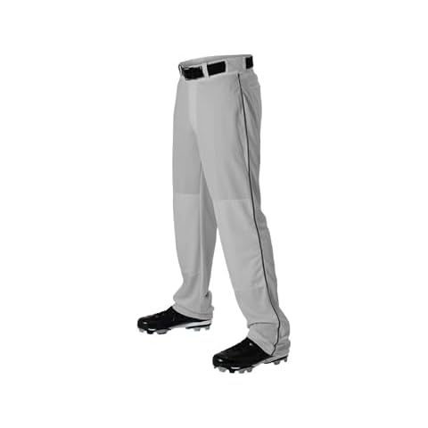 Alleson Athletic Men's Standard Baseball Pant with Braid, Grey/Black, Medium Cover