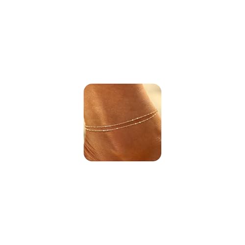 Image of Ritach Ankle Bracelets for Women - Silver /Gold Plated Stainless Steel Anklets for Women Waterproof Layered Cuban Link Figaro Chain Heart Anklets Set Summer Beach Jewelry Gifts