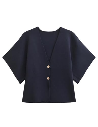 Image of Wanzetaly Womens Oversized Cardigans Short Sleeve Lightweight Button V Neck Casual Knit Sweater Outerwear