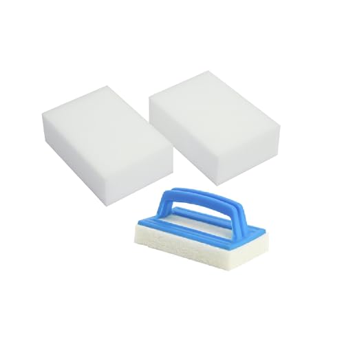 Steinbach | Reinigungsset | Nano Reinigungsschwamm Doppelpack + Handschrubber De Luxe | chemiefrei reinigen mit Nanotechnologie | für Schwimmbadfolien & Kunststoffoberflächen