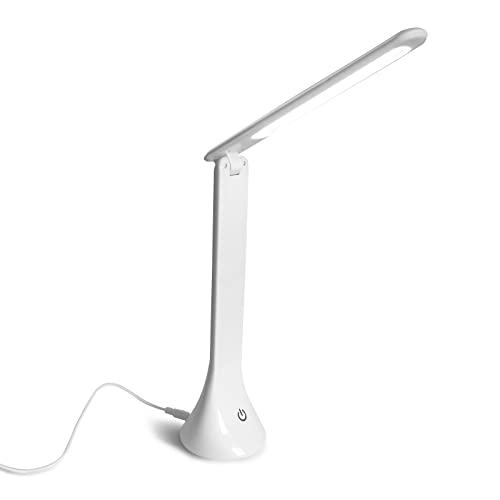 Eaxus® Touch LED Tischleuchte - ☀️ Schreibtischlampe/Notfalllampe Dimmbar mit 3 Helligkeitsstufen & USB, Weiß Cover