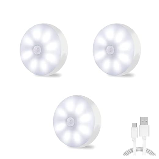 3-pack Rörelsesensor LED-lampa, Nattlampa USB-uppladdningsbara, Skåplampa, Belysning Under Skåp LED-nattlampa för Trappor, Hall, Väggskåp, Garderob, Garage
