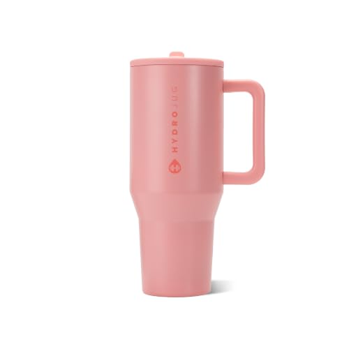 Image of HydroJug Traveler - 40 oz Water Bottle with Handle & Flip Straw - Fits in Cup Holder, Leak Resistant Tumbler-Reusable Insulated Stainless Steel & Rubber Base - Gifts for Women & Men, Tulip