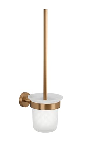 tesa UK tesa Moon WC Set with Holder & Toilet, Satin Glass-self, Made of PVD-Coated Metal-Drill-Free, incl. Adhesive Solution, Brushed Bronze, 379 mm x 112 mm x 145 mm