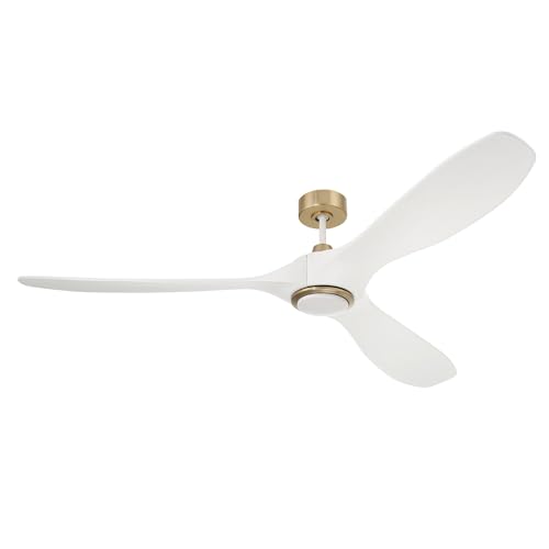 Craftmade Envy 72″ White/Satin Brass Ceiling Fan | 6-Speed Reversible DC Motor | Remote Control | 18 Watt Dimmable LED | 879 Lumens | Damp-Rated for Indoor/Outdoor Covered Spaces | EVY72WSB3 by Craftmade - Used condition - US$490.75
