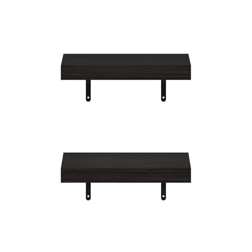 Image of Furinno Tanna Floating Shelves for Wall Set of 2, 15-Inch Wall Shelf, Triple Thick Floating Mounted Shelf, for Bathroom, Home Office, Living Room, Tobacco Oak