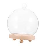 DIYEAH Campana de Cristal Redonda de 15 CM Cubierta a Prueba de Polvo, Base de Madera Patas Amarillas, para Flores Eternas y Decoración de Hogar, Cubierta de Vidrio para Exhibición y