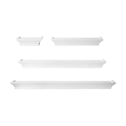 Melannco Arlington Floating Wall Shelves for Bedroom, Living Room, Bathroom, Kitchen, Office, Nursery, Set of 4, White