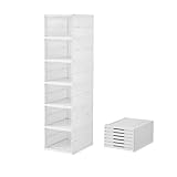 【万博出展ブランド】折りたたみ シューズボックス [3秒で組み立て完了] 透明で中身が見える 靴箱 省スペース 高耐久 荷物入れにも シューズケース (ホワイト, 6段)