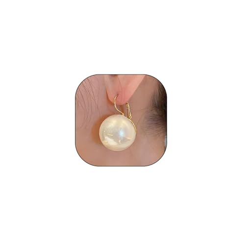 Large Pearl Earrings for Women Dainty 20MM Big Pearl Drop Dangle Earrings Hypoallergenic Gold Hoop Earrings Trendy Birthday Jewelry Accessories Gifts - Main Image