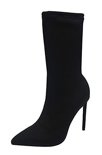 Women Pointed Toe Stiletto Short Boots High Heel Ankle Stretch Booties2