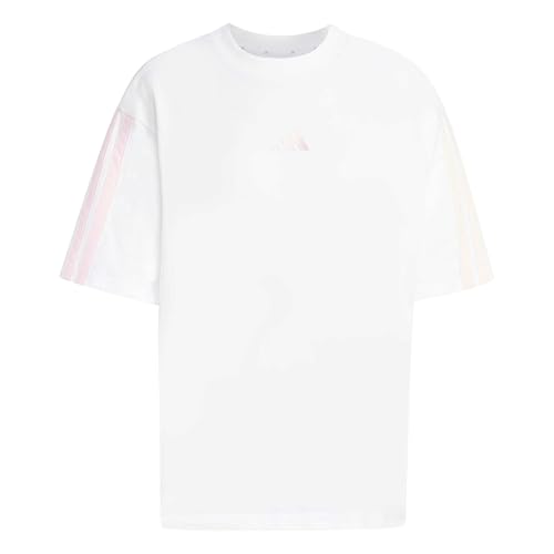 adidas Women's Essentials 3-Stripes Boyfriend T-Shirt, White/Clear Pink, L