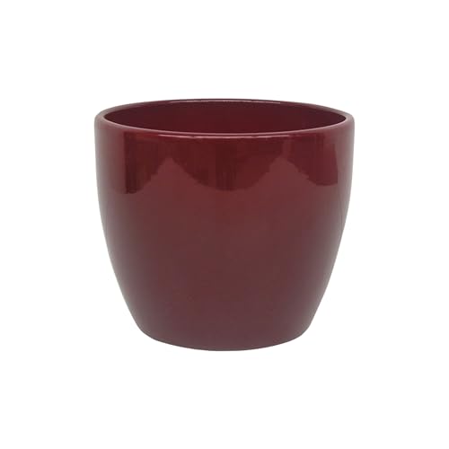 Leni Sylt Blumentopf Übertopf Keramik rund glänzend Weinrot 17 cm Durchmesser Pflanztopf für Zimmerpflanzen
