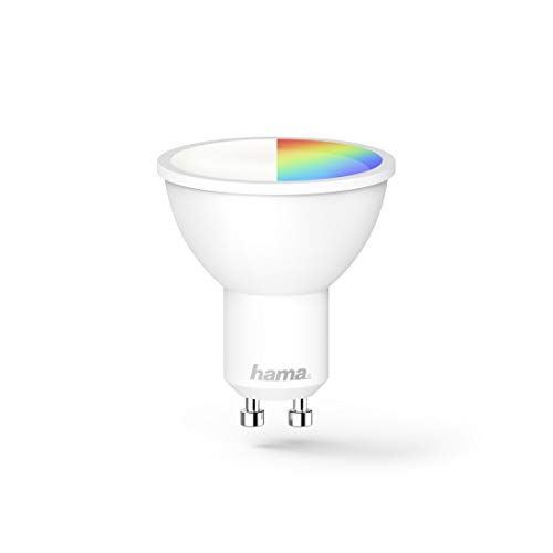 Hama GU10 Wi-Fi LED-Lampe, 4,5W (ohne Hub, dimmbar, gesteuert via Alexa/Google Home/App, 2,4GHz, 2700K/warmweiß/RGB-Farben) WLAN Lampe, Echo/Echo Dot/Echo Spot/Echo Plus/Echo Show kompatibel