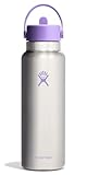 Hydro Flask Water Bottle - Insulated Stainless Steel - Wide Mouth Flex Straw Lid, Non Spill, Leakproof and Refillable in 40 Oz Stainless Steel Violet