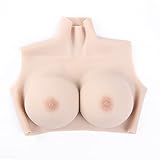 OBASDFD Prótesis Mamarias De Silicona Sin Espalda, Coraza Cuello Alto For Mastectomía, Travestismo, Cosplay Y Realce Sujetador(Color3,F CUP)