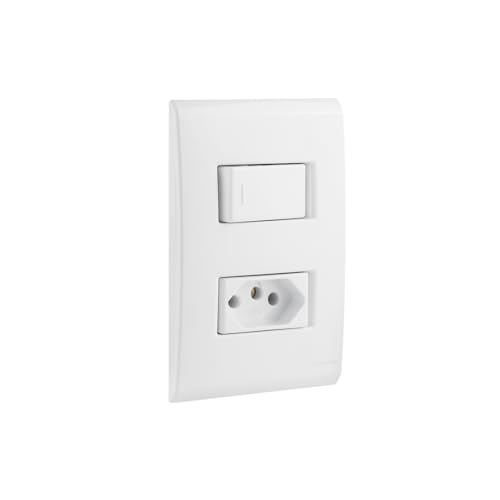 Tramontina Conjunto com 1 Interruptor Simples 10A 250V e 1 Tomada 2P+T 20A 250V 4x2 - Liz Branco