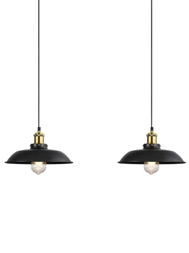 Newrays 2 Pack Lámpara Colgante Negra Estilo Granja, Lámpara de Techo Industrial para Restaurante, Isla, Pasillo, Comedor