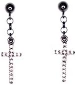 Black Earring for Men - Dangle Cross Earring in Oxidized Sterling Silver with CZ Diamonds - Single or Pair - Handmade in the USA (Pair / 2 earrings)