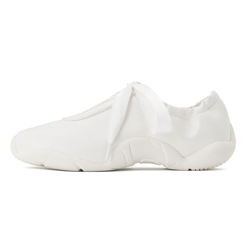 Arqa Lace-up Casual Ballet Sneakers for Women Breathable Lightweight Walking Satin Fabric Flat Sneakers Comfortable Outgoing Tennis Walking Shoes