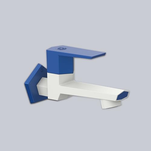 Image of RN PTMT Long Body Bib Cock for Bathroom | 15mm Long Body Foam Flow Water Tap with Flange | Luxury G20 Collection Faucet | High-Grade Engineering Polymer Tap (White Metallic Blue Dual, Pack of 1)