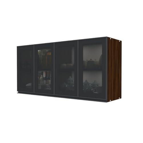 Image of SPECIALITY PANELS Multipurpose Cabinet with Modern Elegance Tinted Glass Wall Cabinet, Space Organizer for Office /Kitchen in (Redica Walnut, 4 Glass Shutter)
