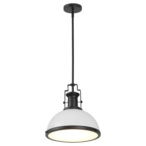 Image of JONATHAN Y Homer Industrial Dome Pendant 13 inch, White /Matte Black | 1-Light, Farmhouse Style, Adjustable Hanging Height, Glass Diffuser, Sloped Ceiling Compatible, Metal, LED Bulb Included