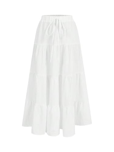 Women's Flowy Flared Ruffle A Line Maxi Skirts Boho High Waisted Long Skirts Going Out Outfits