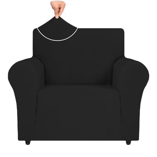 ZNSAYOTX Chair Cover with Arms (31″-46″), Newest Striped Sofa Chair Covers for Living Room, Dogs Pet Friendly Anti-Slip Chair Protector Spandex Armchair Slipcovers (Black, Chair)
