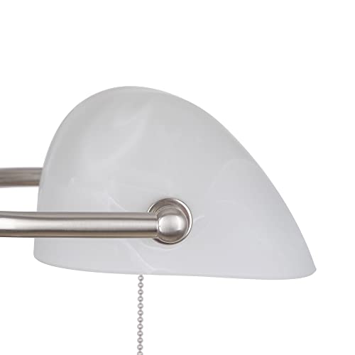 Catalina 13.5" Traditional Bankers Desk Lamp With Glass Shade, White #TOP1
