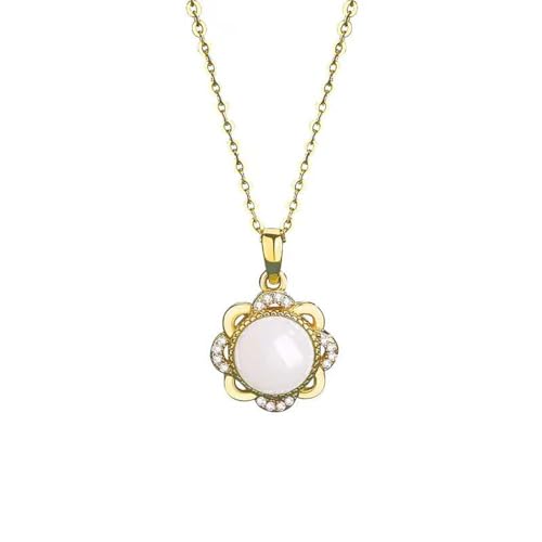 Collier en jade blanc pour femme bijou floral style quotidien